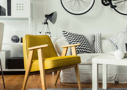 Untitled design-4 yellow chair in black and white apartment